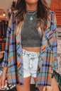 Red Plaid Print Drop Sleeve Loose Shirt Shacket
