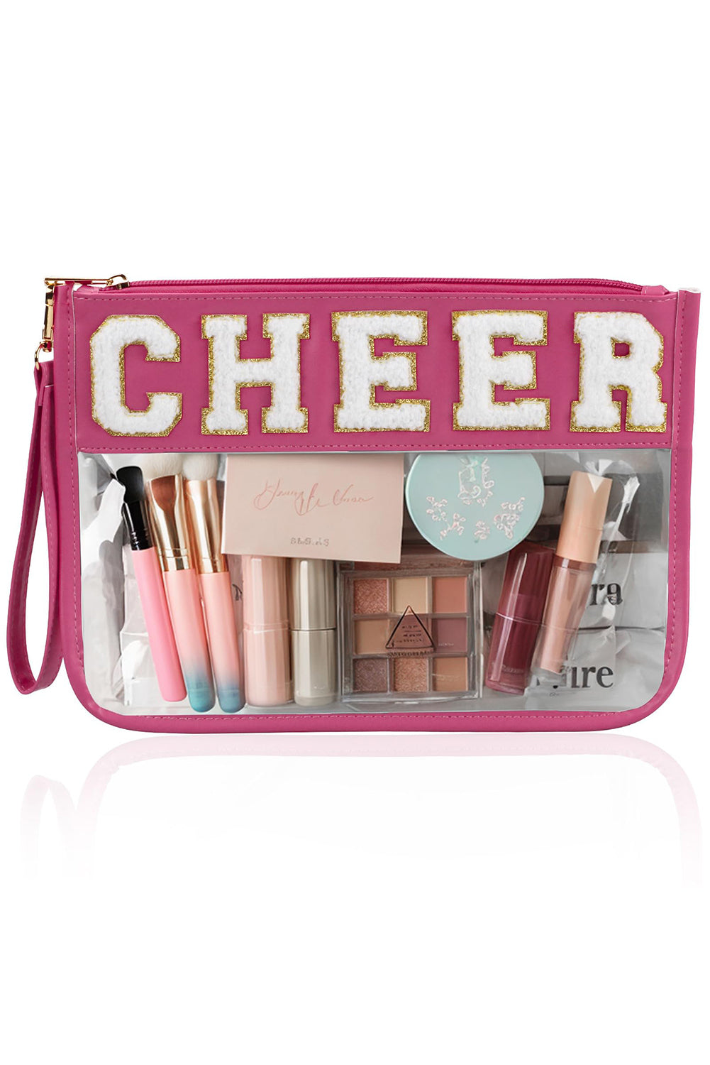 Black Dance Chenille Letter Zipper Varsity Clear Makeup Bag