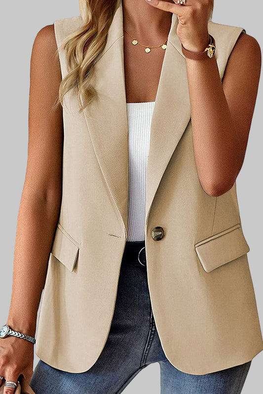 Single Button Pocketed Lapel Vest Blazer