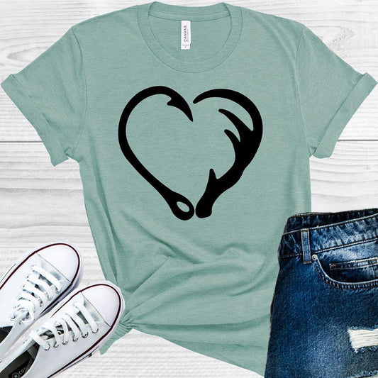 Fish Hook Deer Antler Heart Graphic Tee