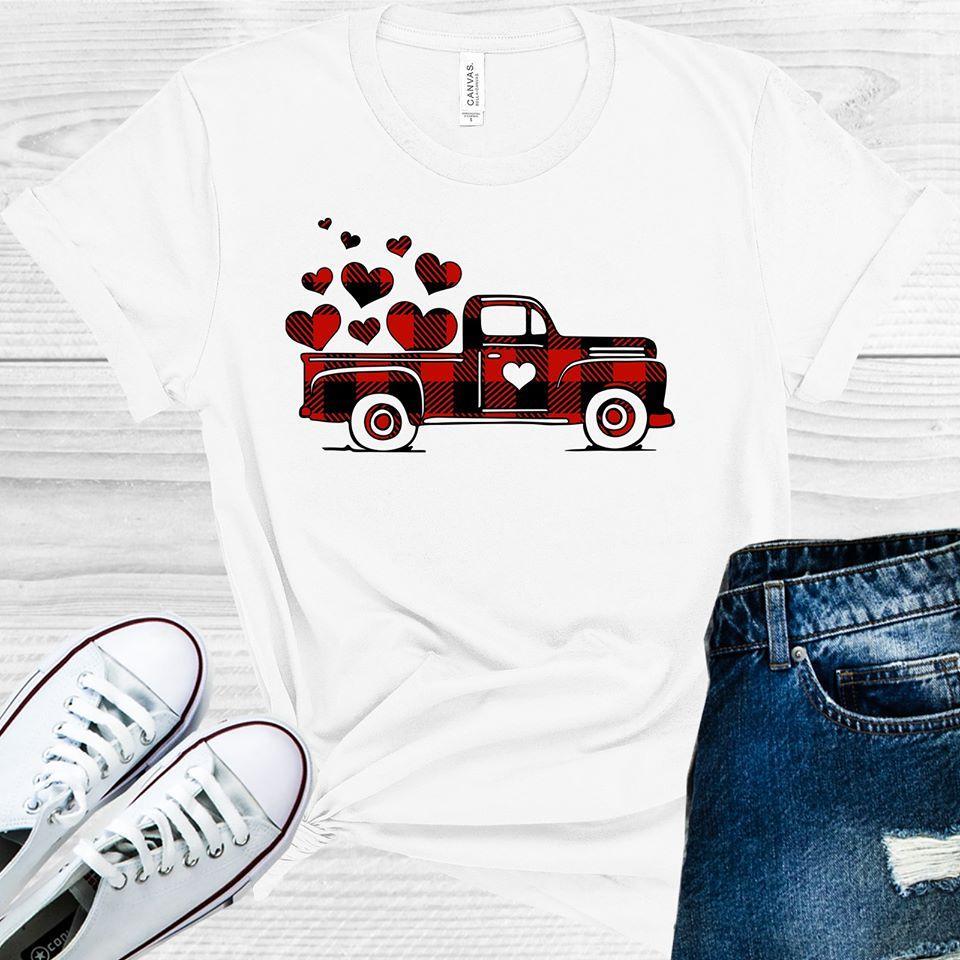 Buffalo Plaid Vintage Truck with Hearts Valentine's Day Graphic Tee