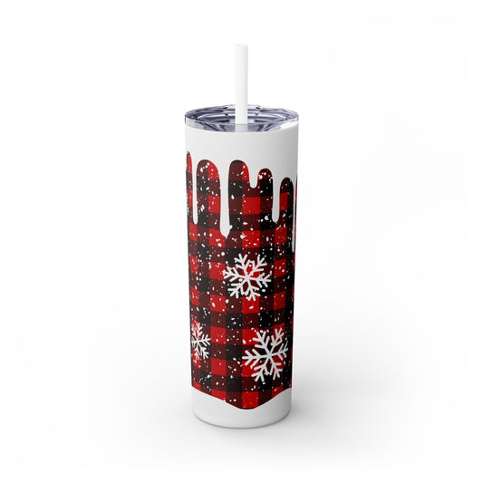 Buffalo Plaid And Snowflakes Skinny Tumbler with Straw, 20oz