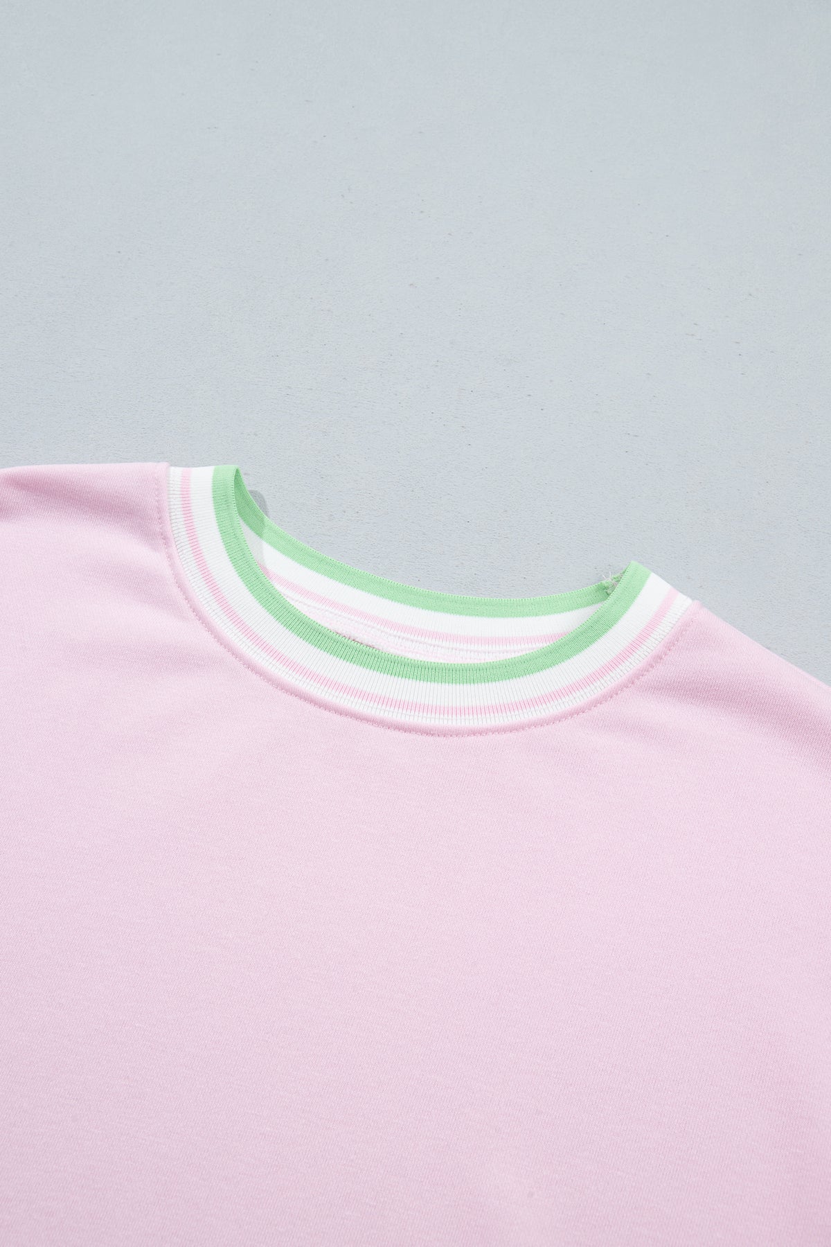 Bright Green Contrast Striped Trim Baggy Pullover Sweatshirt