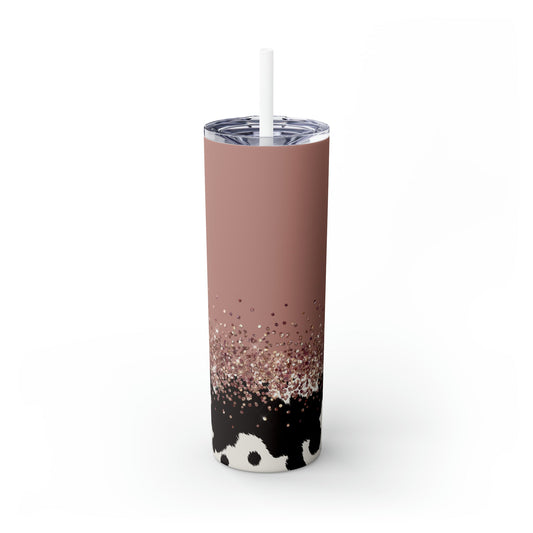 Cowhide Glitter Mauve Skinny Tumbler with Straw, 20oz