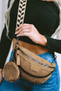 Camel Vintage Floral PU Crossbody Bag with Coin Purse