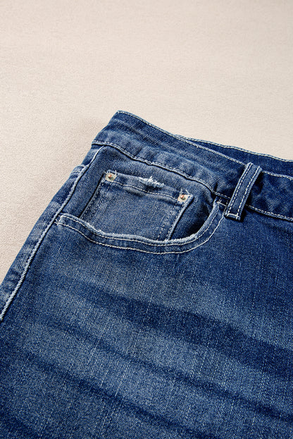 Dirty Blue Distressed Hem Plus Size Flared Jeans