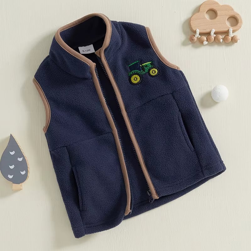 PREORDER: Embroidered Green Tractor Navy Vest 11.25.24