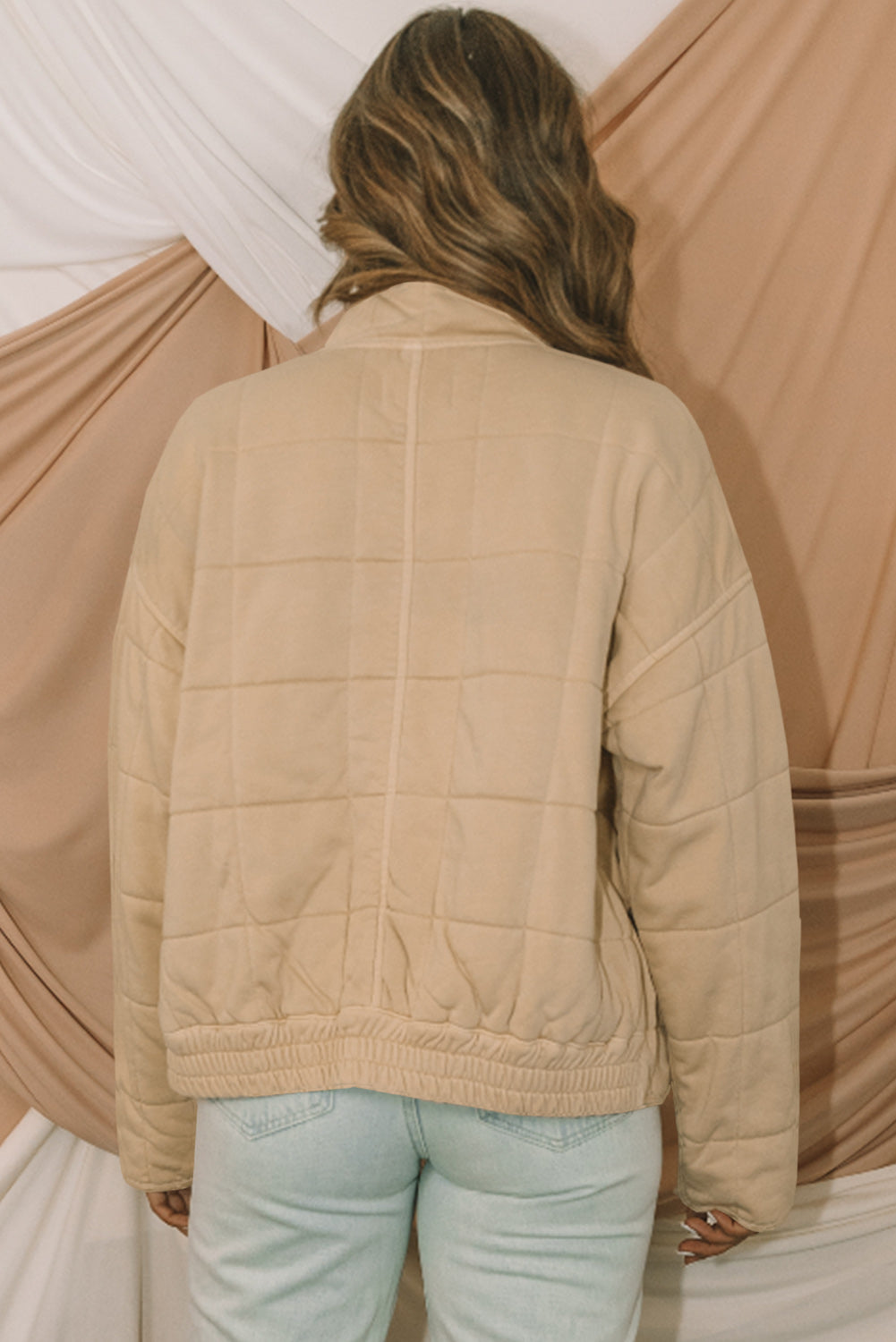 Black Zip-Up Pocket Quilted Cropped Jacket