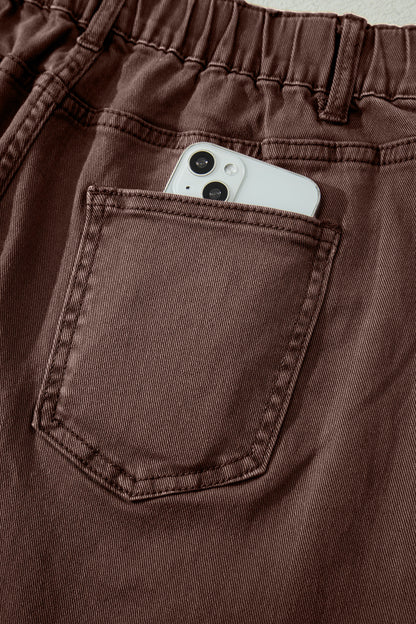 Four Leaf Clover Solid Color Square Patch Pocket Ankle-length Barrel Jeans