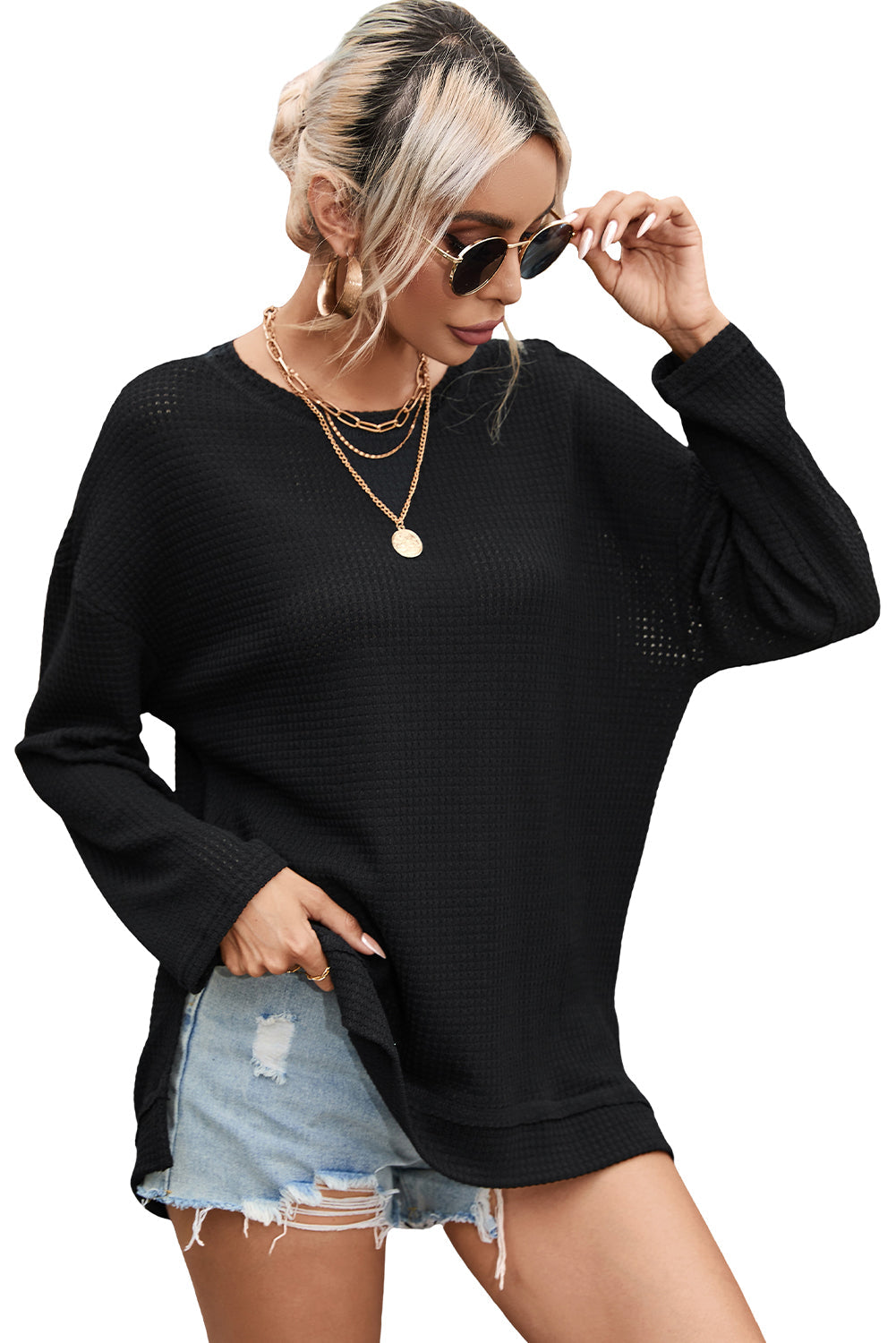 Moss Green Plus Size Textured Knit Long Sleeve Top