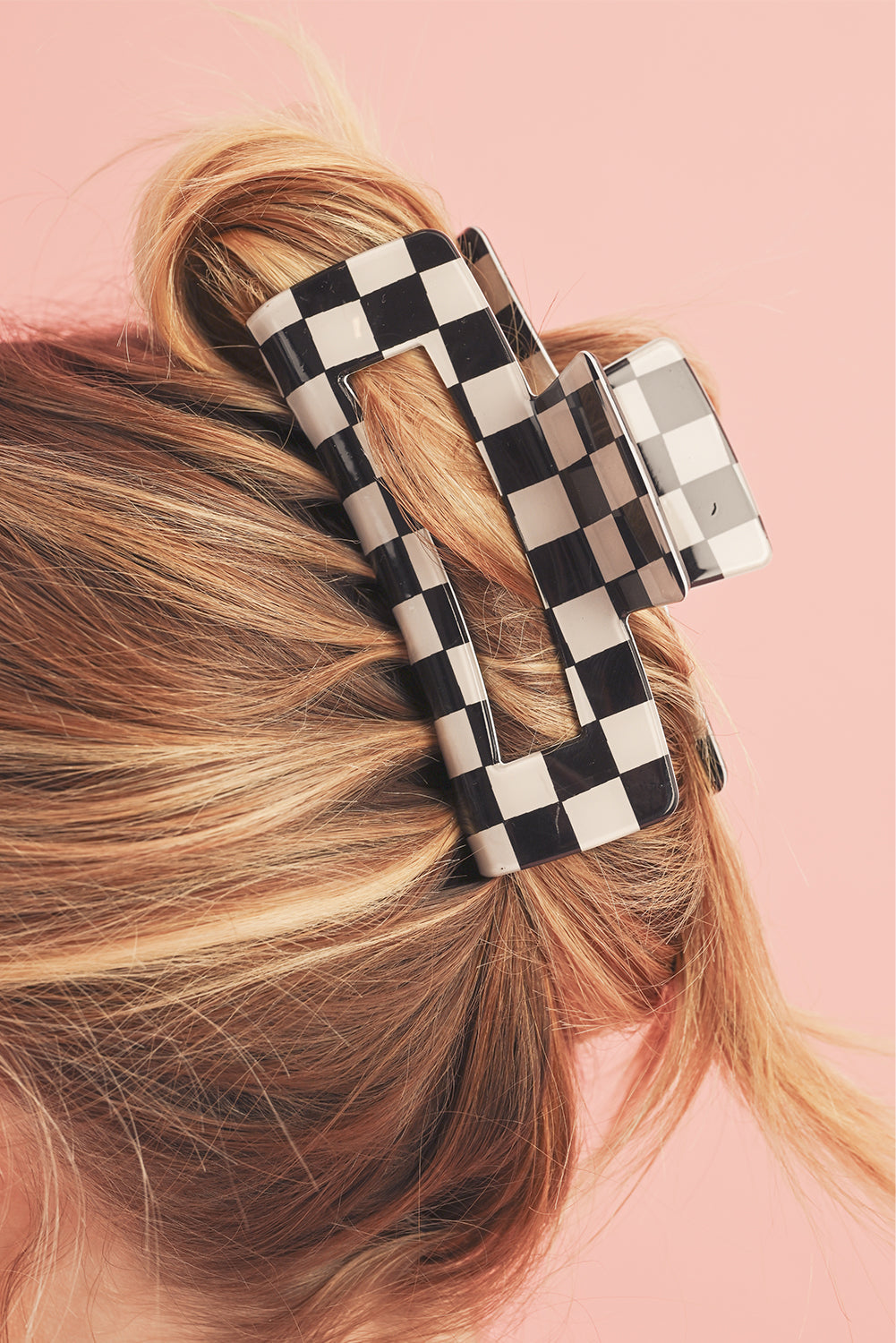 Black Checkered Print Hollow Out Hair Clip