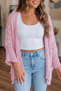 Pink Drop Shoulder Crochet Knit Open Front Cardigan