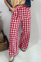Brown Gingham Plaid Tie Elastic Waist Shift Pants