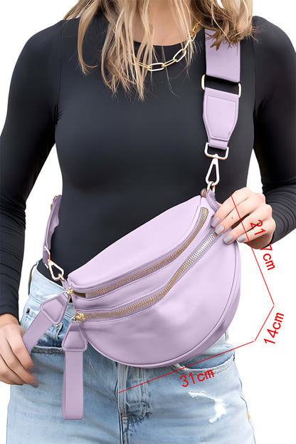 Dark Grey Wide Strap Zipper Crossbody Bag