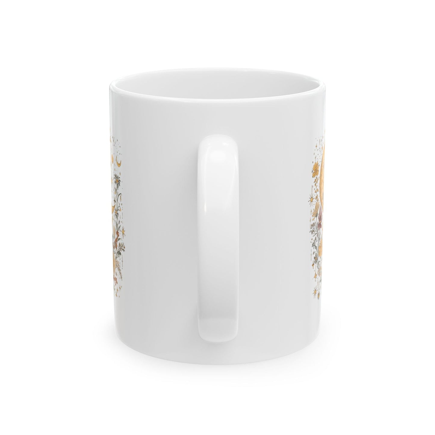 Crescent Moon and Flowers Ceramic Mug, (11oz, 15oz)