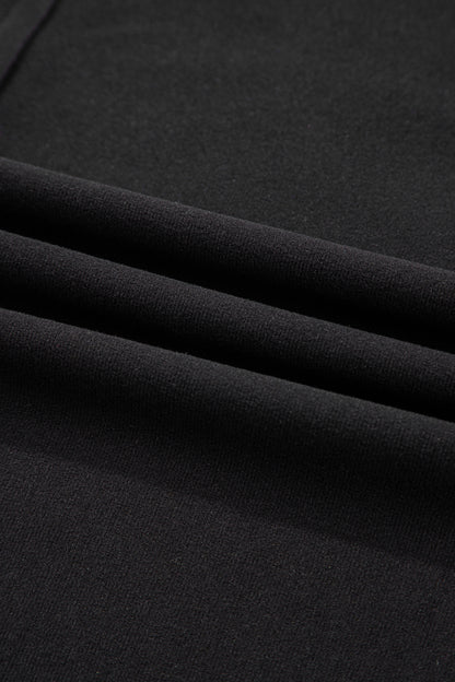 Black Solid Color Bow Textured Patchwork Long Sleeve Tee