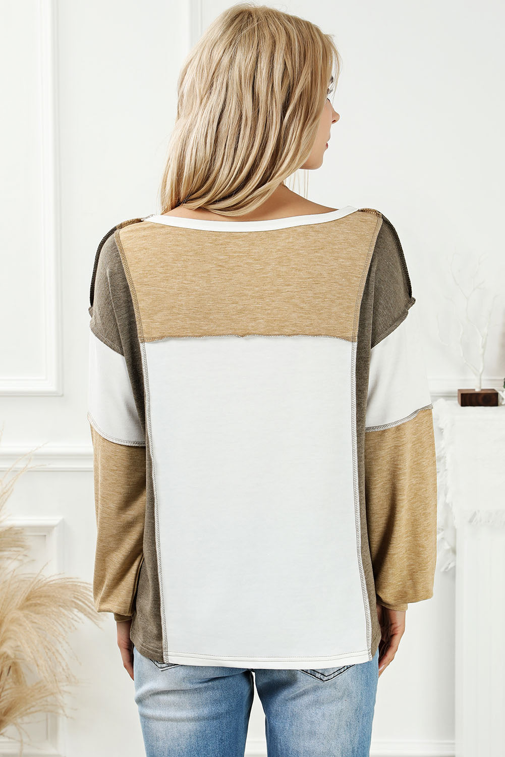 Medium Grey Exposed Seam Color Block Patchwork Top