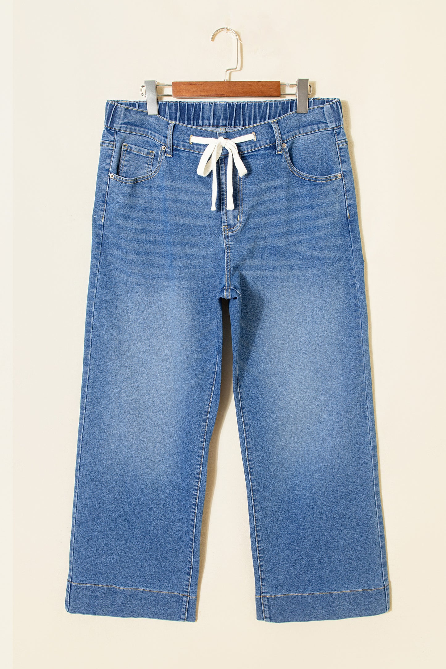 Light Blue Acid Wash Contrast Lace-up Plus Size Jeans