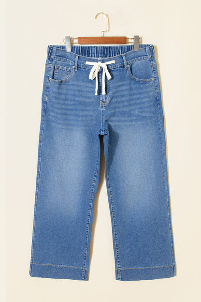 Light Blue Acid Wash Contrast Lace-up Plus Size Jeans