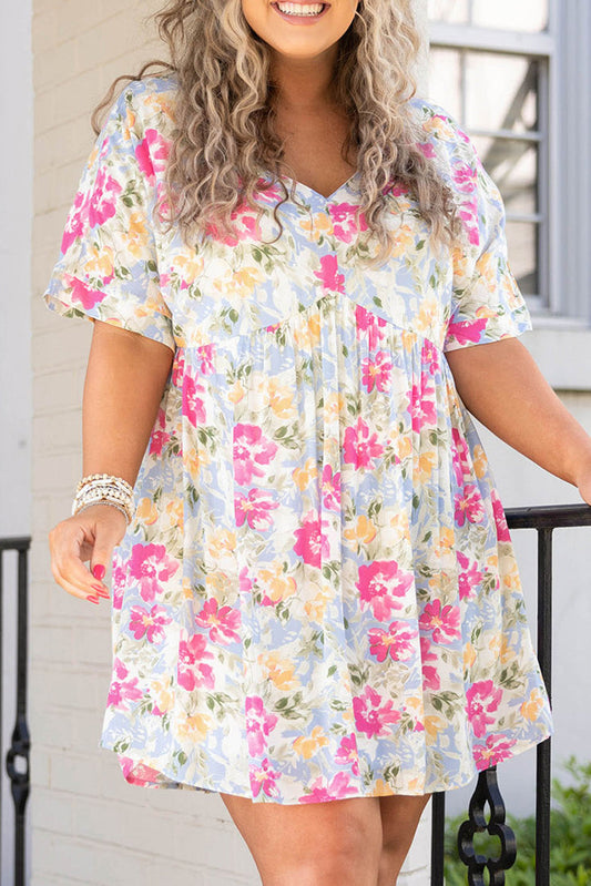 Plus Size Floral Print Short Dress