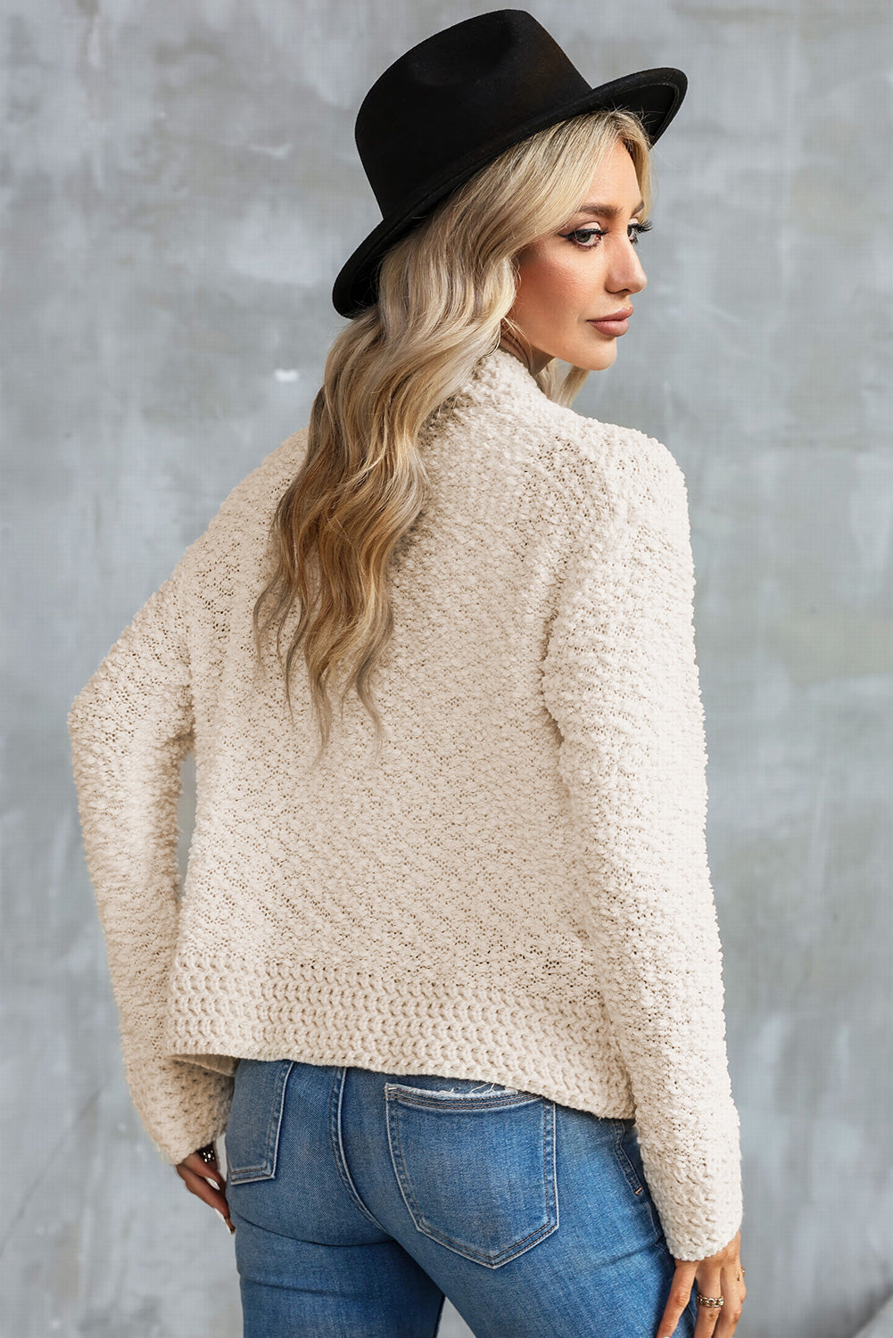 Black Popcorn Knit Open Front Cardigan