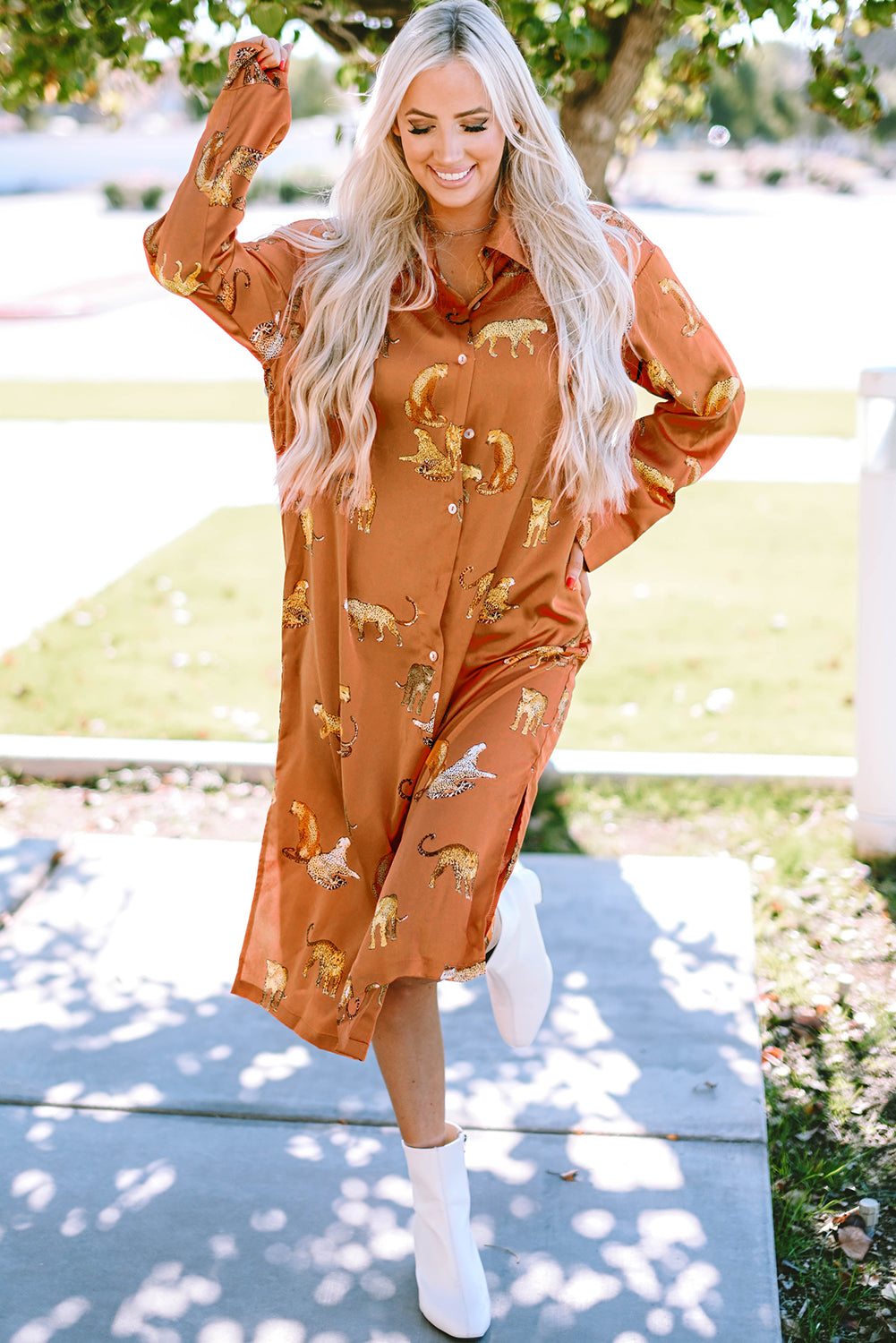 Orange Cheetah Printed Ruffled Sleeve Blouse