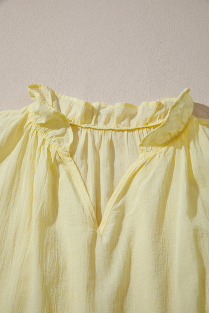 Yellow Cream V Neck Ruffle Trim Sleeveless Shift Top