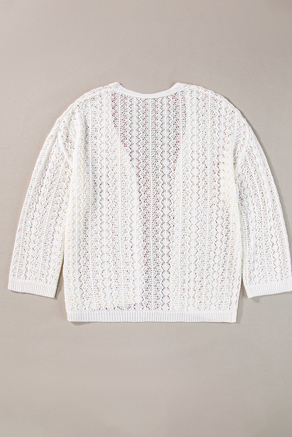 White Stylish Hollow Out Knit Drop Shoulder Cardigan