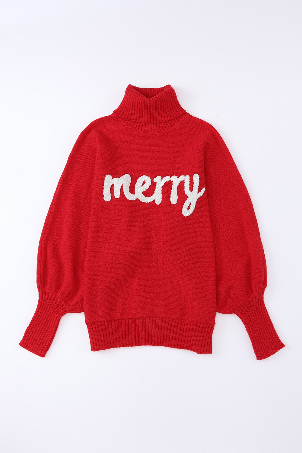 Racing Red Valentine LOVE Letter Embroidered High Neck Sweater