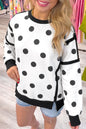 Black Polka Dot Contrast Patchwork Round Neck Baggy Sweatshirt