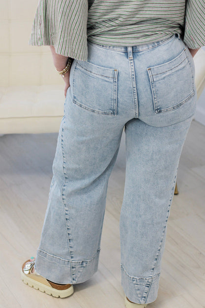 Beau Blue Solid Paneling Loose Fit Plus Size Jeans