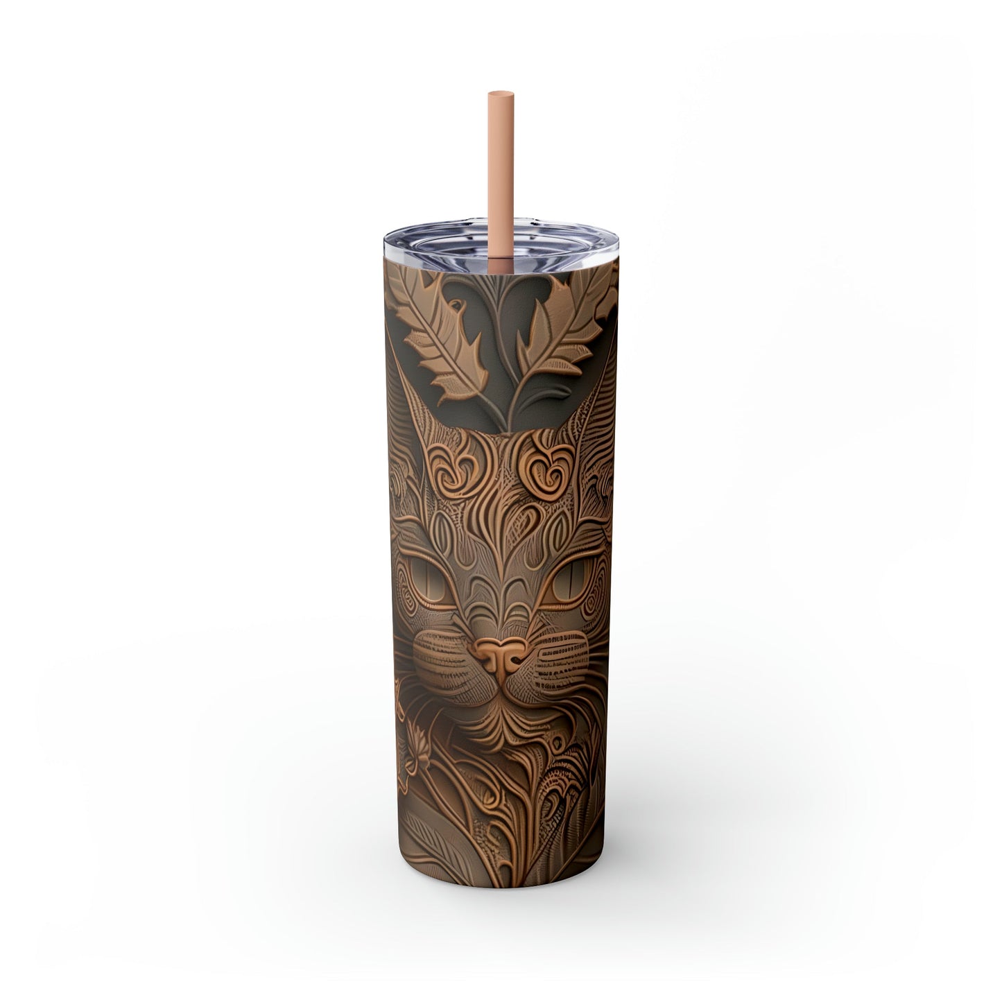 Etched Cat Skinny Tumbler with Straw, 20oz