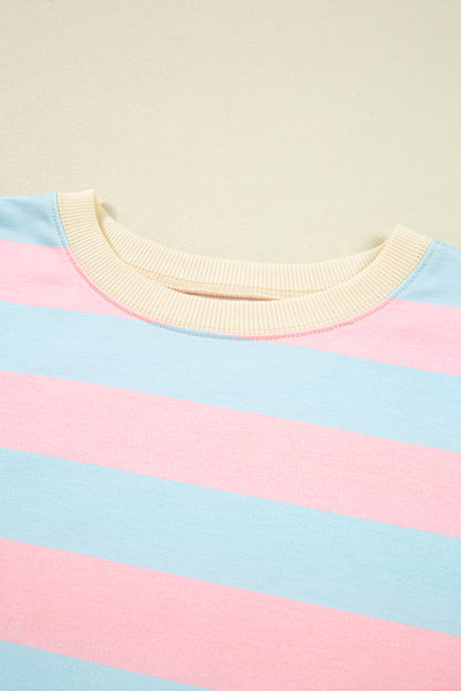 Sky Blue Stripe Colorblock Plus Size Sweatshirt