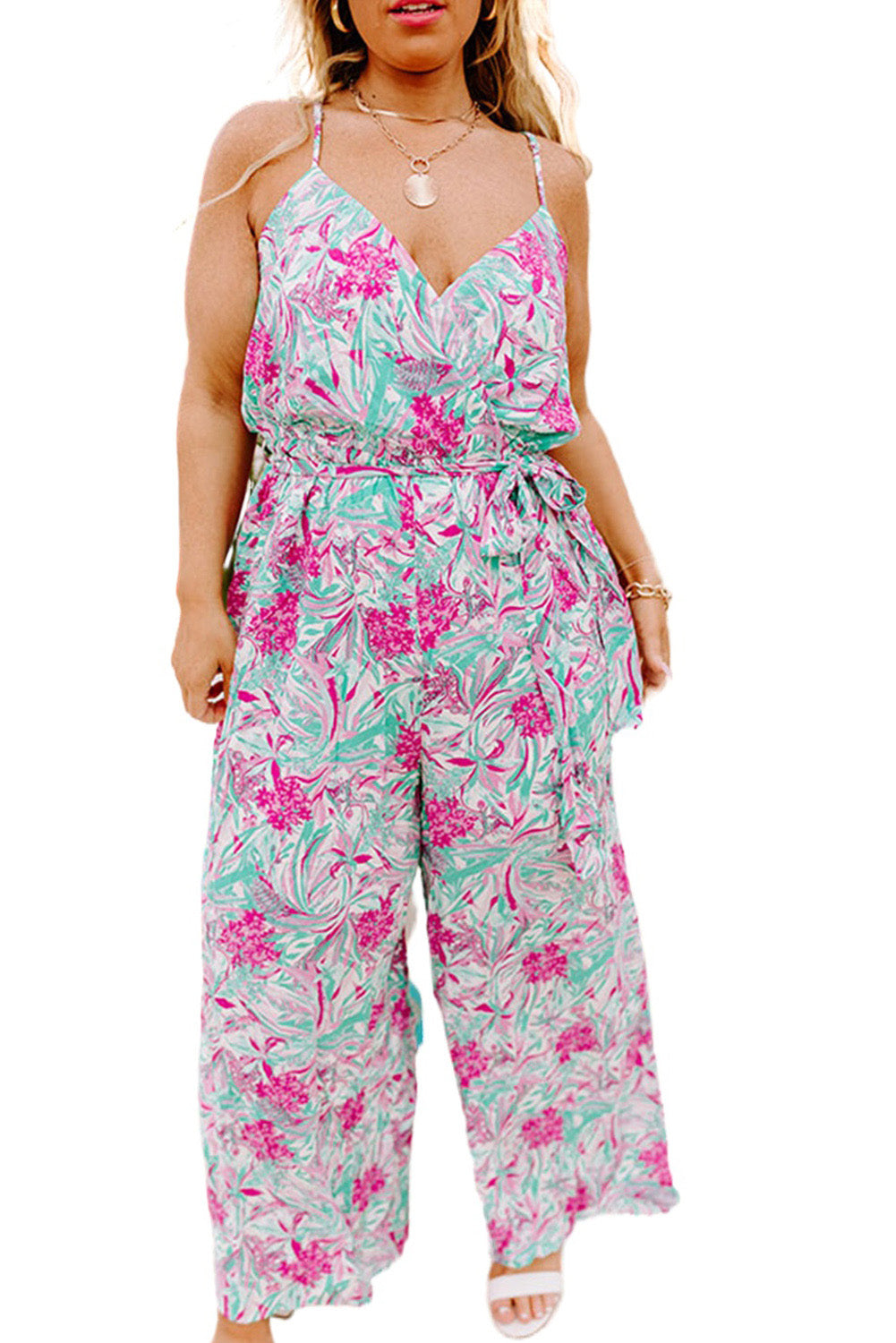 Floral Print Knotted High Waist Sleeveless Jumpsuit