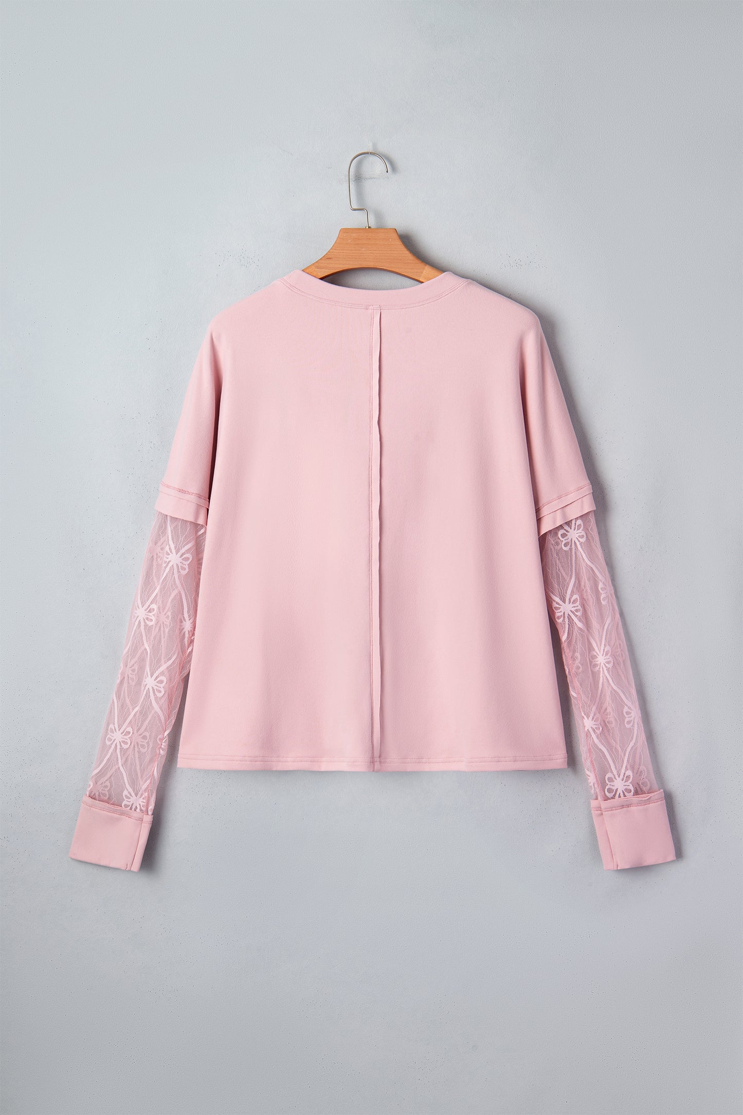 Black Solid Color Bow Textured Patchwork Long Sleeve Tee