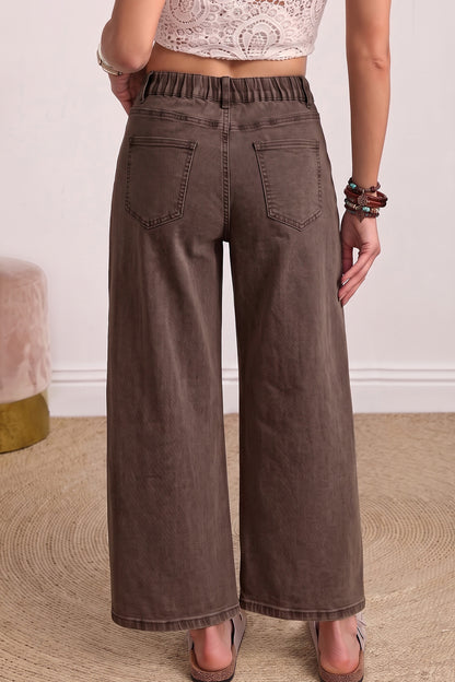 Four Leaf Clover Solid Color Square Patch Pocket Ankle-length Barrel Jeans