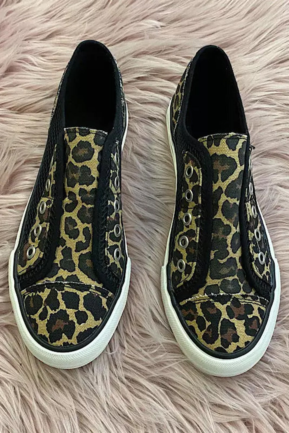 Leopard Mesh Patchwork Slip On Canvas Shoes