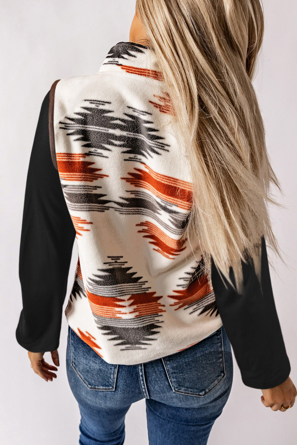 Multicolour Aztec Fleece Patchwork Snap Button Jacket