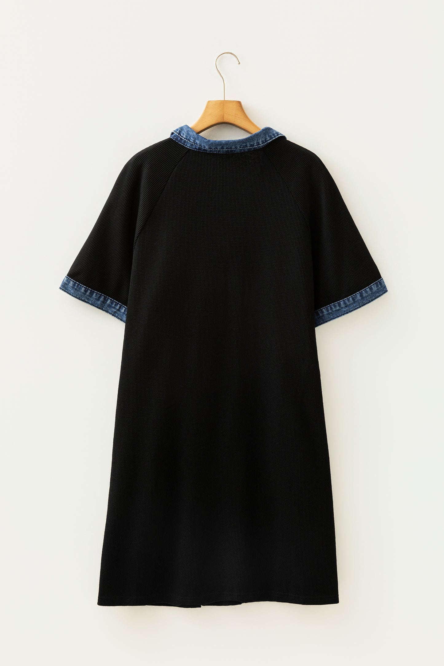 Black Colorblock Denim Collar Short Sleeve Plus Size Shift Dress