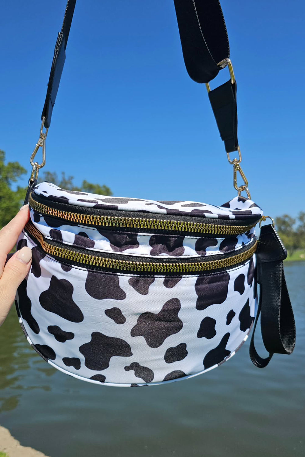White Leopard Print Wide Strap Large Crossbody Bag