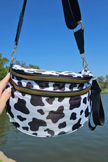 White Leopard Print Wide Strap Large Crossbody Bag