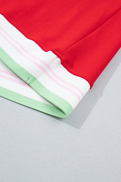 Bright Green Contrast Striped Trim Baggy Pullover Sweatshirt