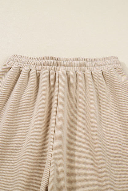 Dark Khaki Drawstring Pullover Hoodie and High Waist Pants Corduroy Suit