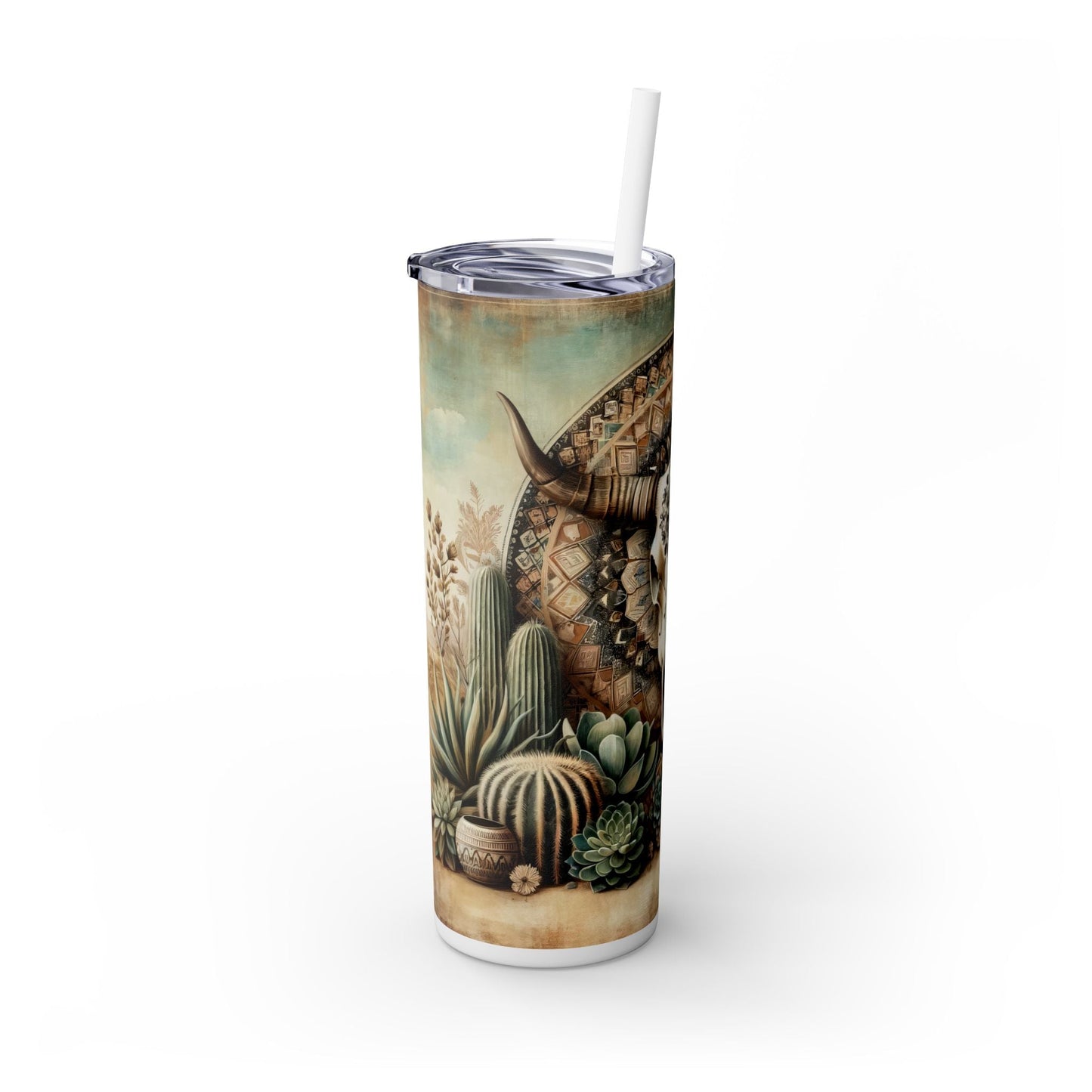 Western Skull Skinny Tumbler with Straw, 20oz