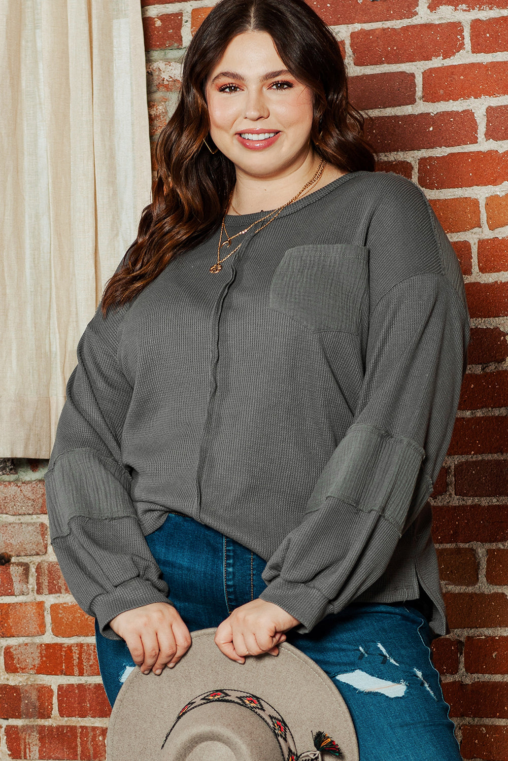 Black Plus Size Mardi Gras Patch Crinkle Patchwork Top