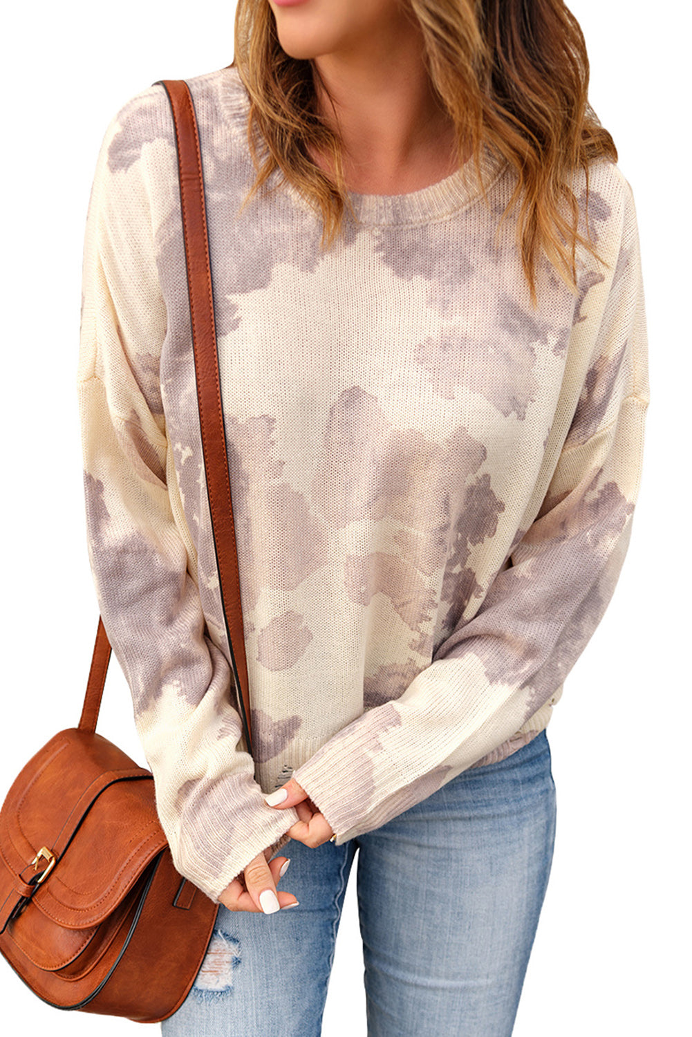 Beige Stain Washed Tie Dye Sweater