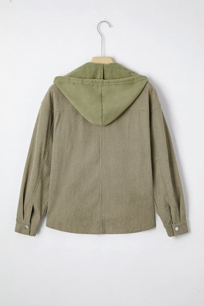 Laurel Green Solid Color Textured Patchwork Flap Pocket Shacket