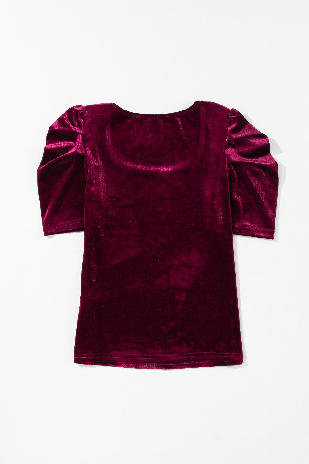 Burgundy Velvet Bubble Sleeve U Neck Plus Size Top