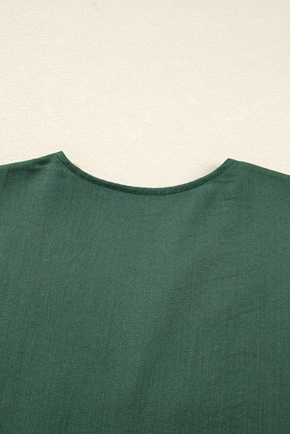 Canton Contrast Ricrac Trim Button V Neck Knotted Bracelet Sleeve Dress