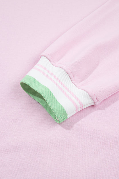 Bright Green Contrast Striped Trim Baggy Pullover Sweatshirt
